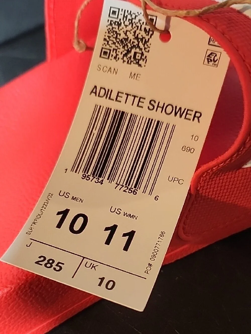 adidas Shower Red Slide Sandals with White Stripes